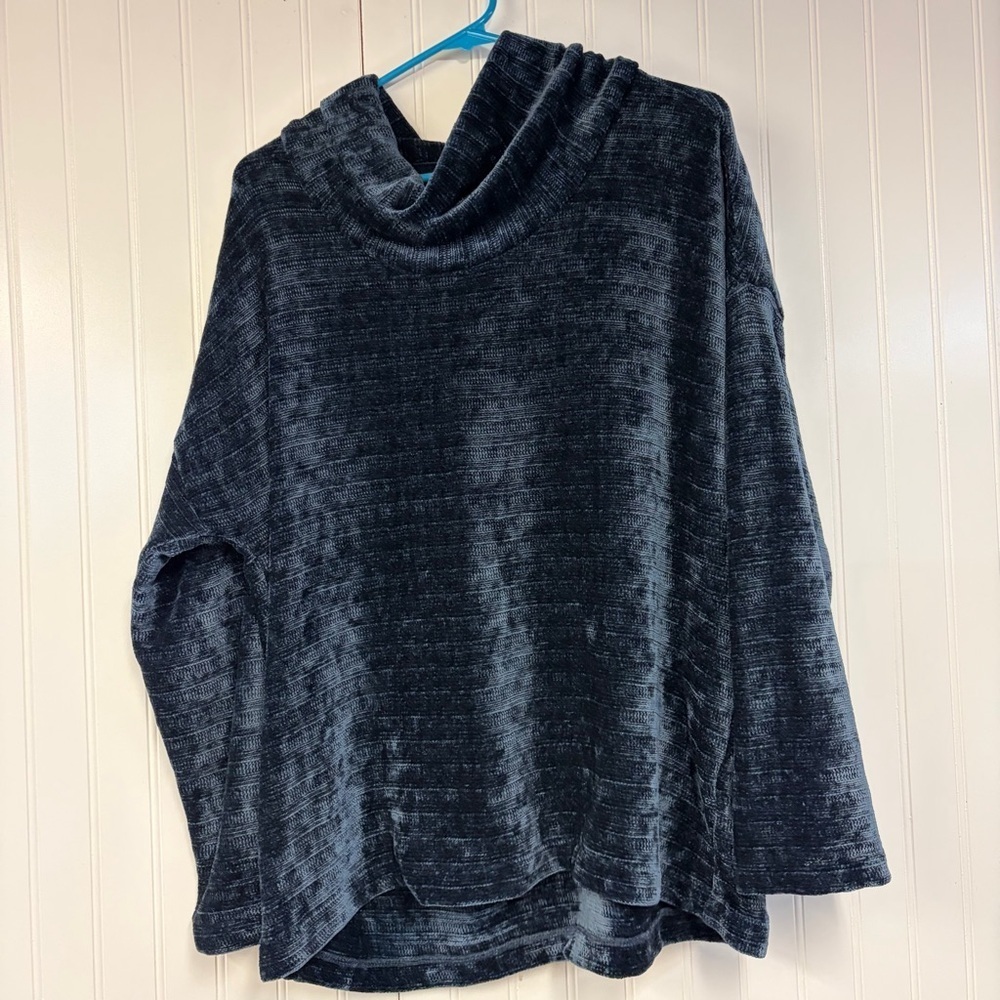 J Jill Blue Velour Pullover Sweatshirt Women's Cowlneck Large